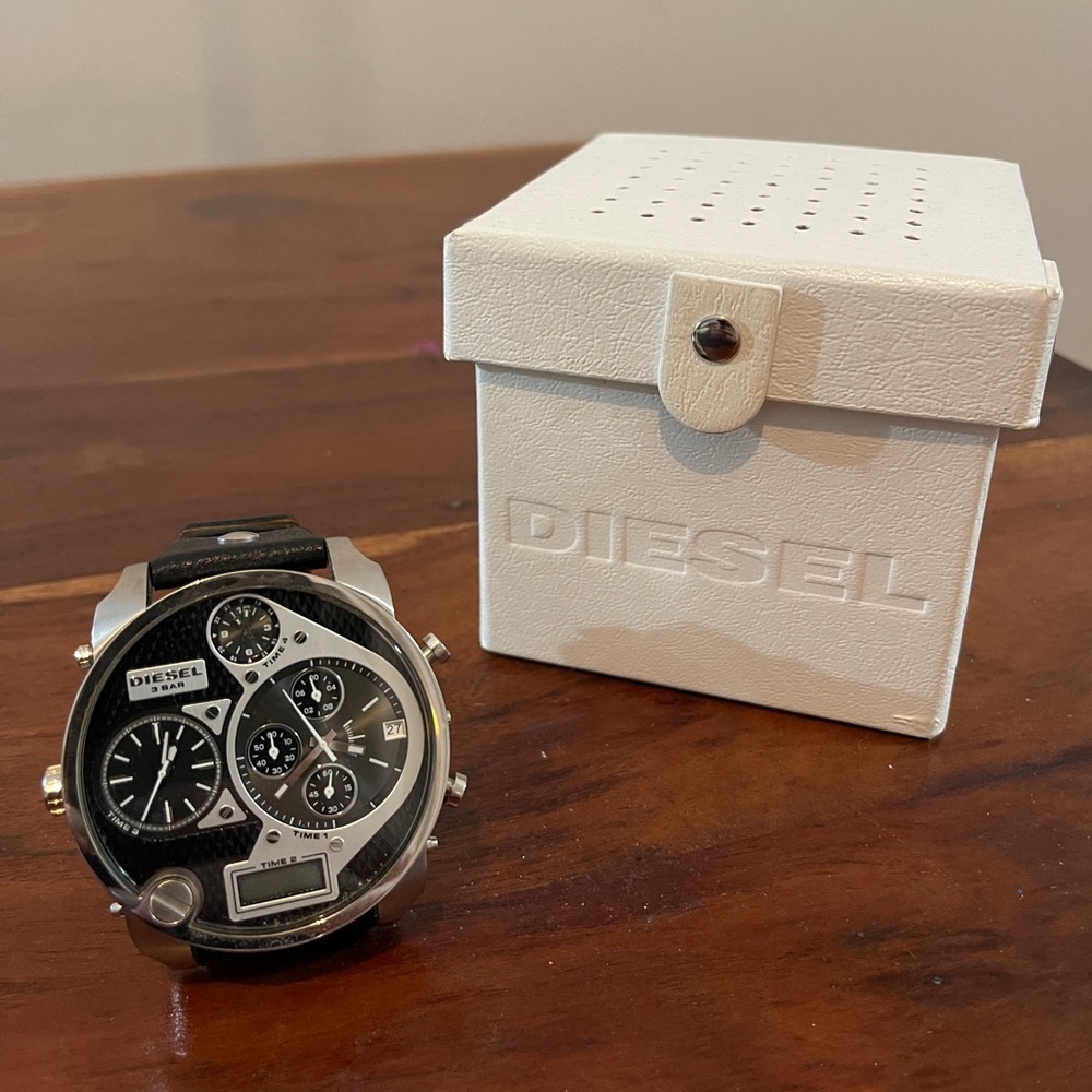 Diesel DZ7125 Black Dial Leather Strap Chronograph Dual Men's Watch